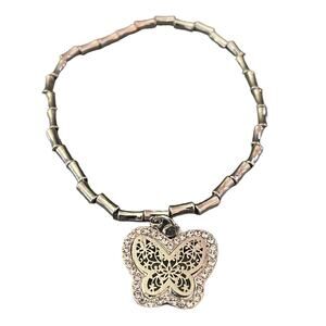 Silver Toned Bracelet With Faux Diamond Butterfly NEW